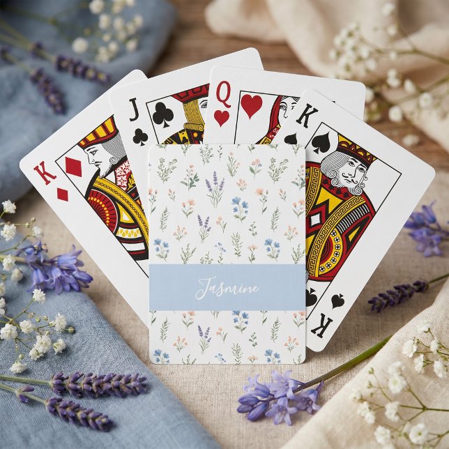 Jeu De Cartes Fleurs sauvages personnalisées Fleurs bleues Nom p (Créateur téléchargé)