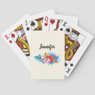 Jeu De Cartes Fleurs tropicales exotiques en rose et en aqua