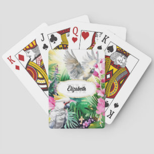 Jeu De Cartes Fleurs tropicales perroquets monogrammes oiseaux j