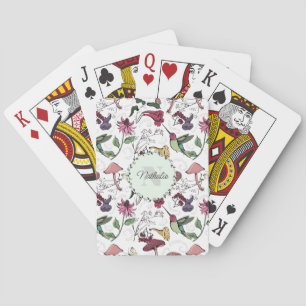 Jeu De Cartes Fleurs vertes branchées et Monogramme de colibris