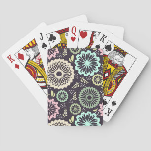 Jeu De Cartes Fleurs vintages printanières gris turquoise rose