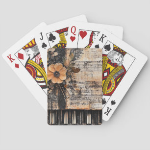 Jeu De Cartes Floral avec touches de piano rustique et feuille d