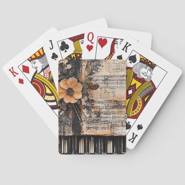 Jeu De Cartes Floral avec touches de piano rustique et feuille d (dos)