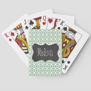 Jeu De Cartes Floral bleu-vert et crème ; tableau Vintage