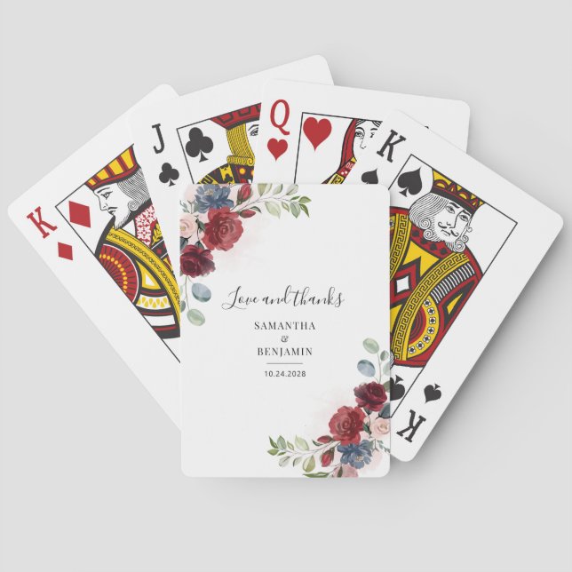 Jeu De Cartes Floral Bourgogne Aquarelle Mariage de automne Favo (dos)