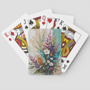 Jeu De Cartes Floral coloré sur Beige Bleu Turquoise