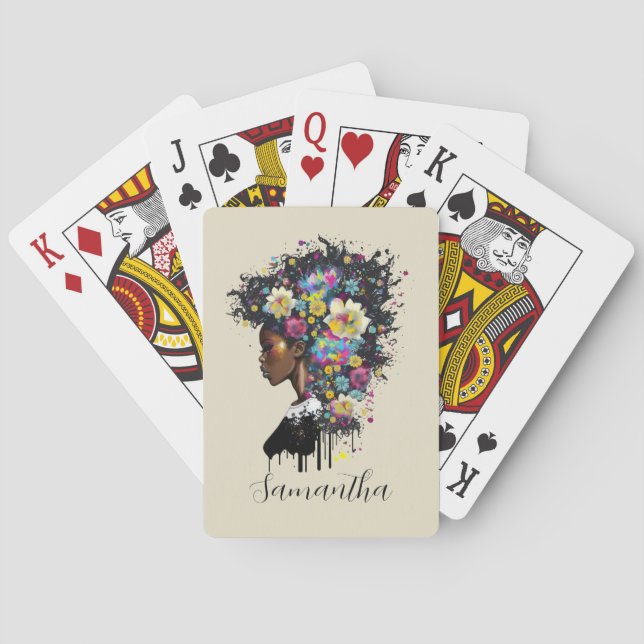Jeu De Cartes Floral étincelante Africaine Américaine (dos)