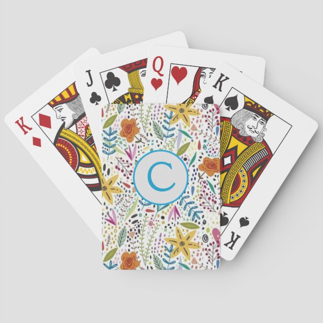 Jeu De Cartes Floral Monogramme Classic Cartes de Jeu (dos)