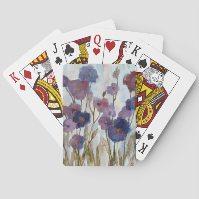 Jeu De Cartes Floral soustrait dans le pourpre (dos)