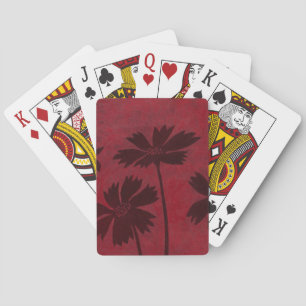 Jeu De Cartes Flowerhead Silhouettes on Crimson Background