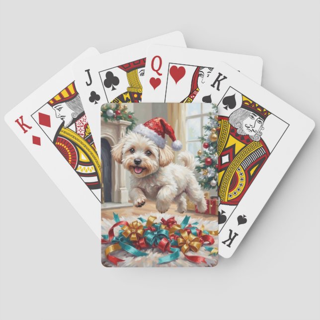 Jeu De Cartes Fluffy Bichon Frise Dog Joyful Christmas (dos)