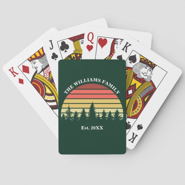 Jeu De Cartes Forest Sunset Woods Cabine Personnalisé Nom de fam (dos)