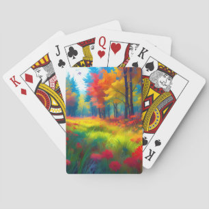 Jeu De Cartes Forêt avec des arbres et des fleurs colorés