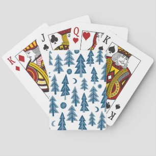 Jeu De Cartes Forêts Arbres Lune Étoiles Motif Bleu