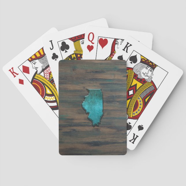 Jeu De Cartes Forme d'état de l'Illinois Turquoise (dos)