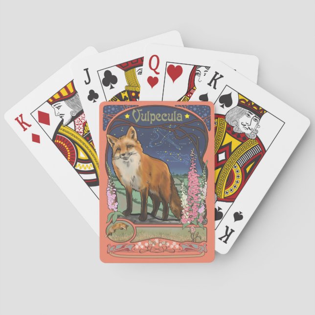 Jeu De Cartes Fox rouge de Nouveau d'art et fleurs (dos)