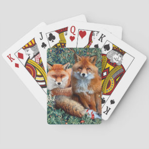JEU DE CARTES FOXES ROUGES PARMI LA VERDURE, LE FOLIAGE ET LES F