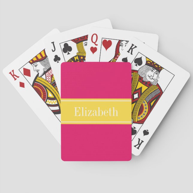 Jeu De Cartes Framboise solide, ananas Nom du ruban Monogramme (dos)