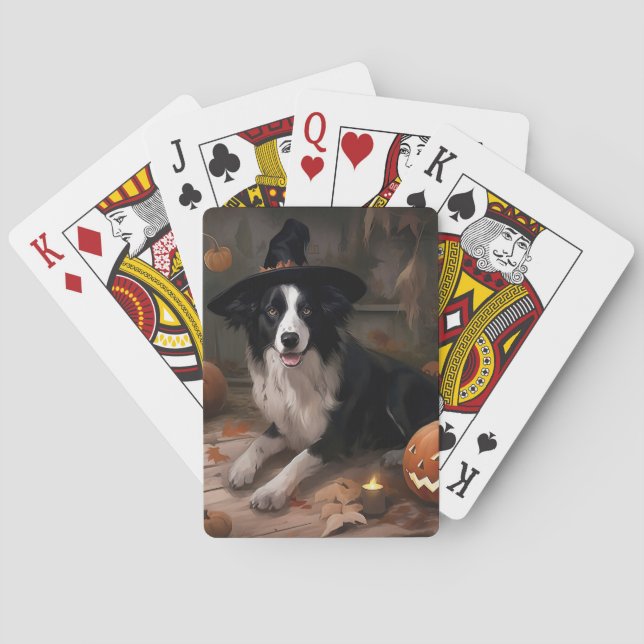 Jeu De Cartes Frontière Collie Citrouilles Halloween effroi (dos)
