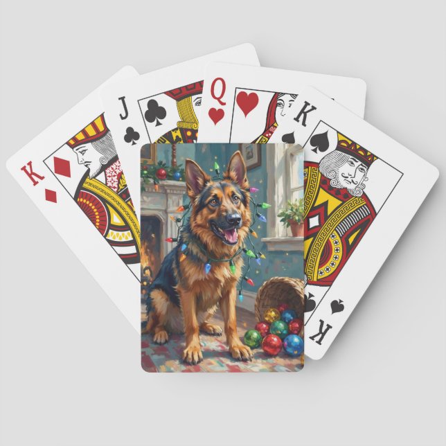 Jeu De Cartes Funny German Shepherd Tangled in Christmas Lights (dos)