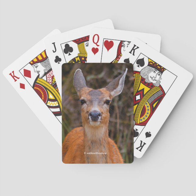 Jeu De Cartes Funny Young Blacktail Deer sourit à un photographe (dos)