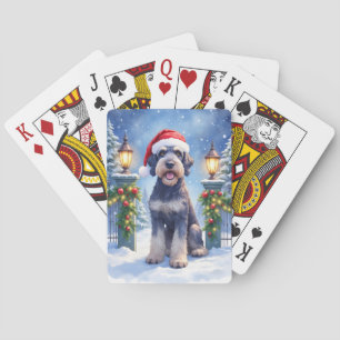 Jeu De Cartes Géant Schnauzer Clôture de fer enneigée Père Noël