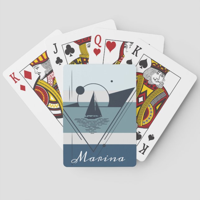 Jeu De Cartes Geometric Sailboat Modern Art Personalized (dos)