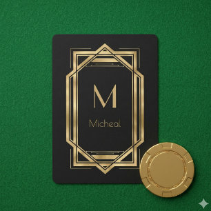 Jeu De Cartes Géométrie noire et or   Monogramme et nom