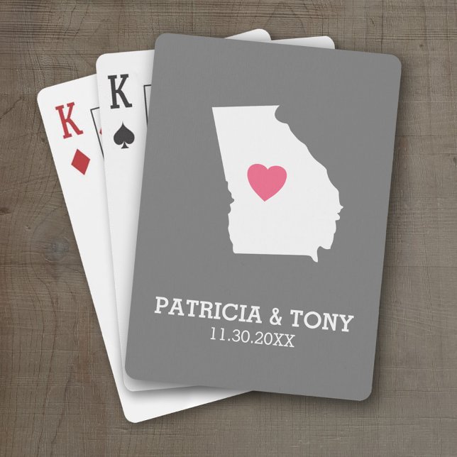 Jeu De Cartes Géorgie Carte Accueil État Amour avec coeur person (Personalized Playing Cards with a State Map, Movable Heart and Name)