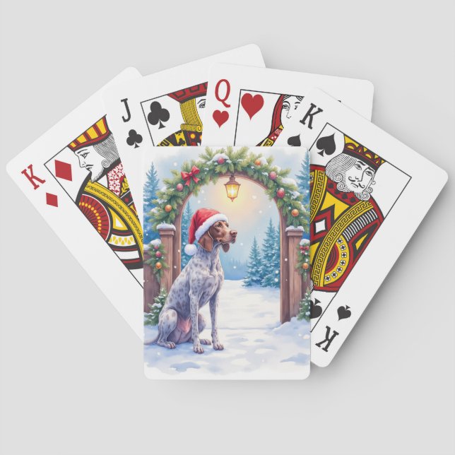 Jeu De Cartes German Shorthaired Pointer Snowy Gate Santa Hat (dos)