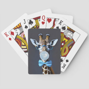 Jeu De Cartes Girafe portant des lunettes, arc cravate soufflant