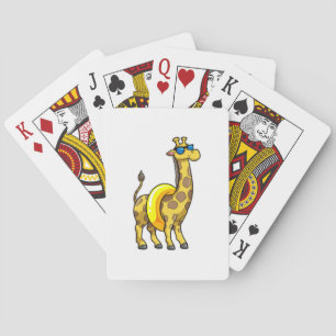 Jeu De Cartes Girafe sur la plage avec anneau de natation et lun