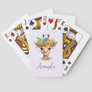 Jeu De Cartes Giraffe mignonne à couronne florale