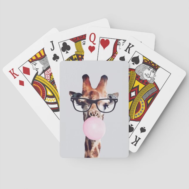 JEU DE CARTES GIRAFFE PORTANT DES VERRES SOUFFRANT UN BUBBLEGUM  (dos)