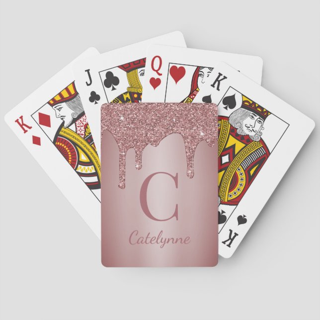 Jeu De Cartes Girly Rose Gold Sparkle Dripping Glitter Monogram (dos)