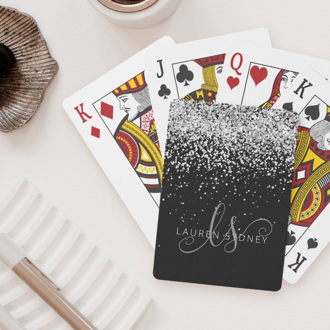 Jeu De Cartes Glam Black Silver Parties scintillant Nom du monog (Créateur téléchargé)