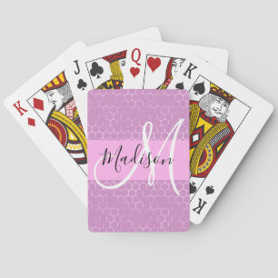 Jeu De Cartes Glam Lilas Métallisé Rose Nid d'Abeille Monogramme