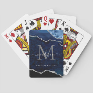 Jeu De Cartes Glam Navy Blue Silver Agate Géode Parties scintill