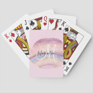 Jeu De Cartes Glam Or Rose Bleu Monogramme Coup De Pinceau