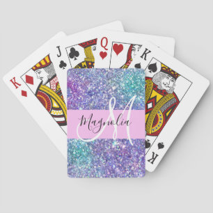 Jeu De Cartes Glamour Violet, Bleu & Vert Paillettes Monogramme