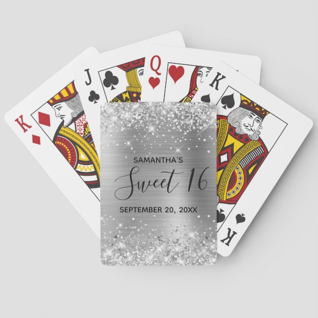 Jeu De Cartes Glittery Silver Sweet 16 Anniversaire Favor (dos)
