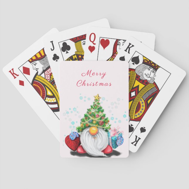 Jeu De Cartes Gnome mignonne avec arbre de Noël Casquette et cad (dos)