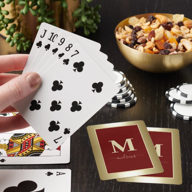 Jeu De Cartes Gold Burgundy Signature Nom Jouer des cartes (In Situ)