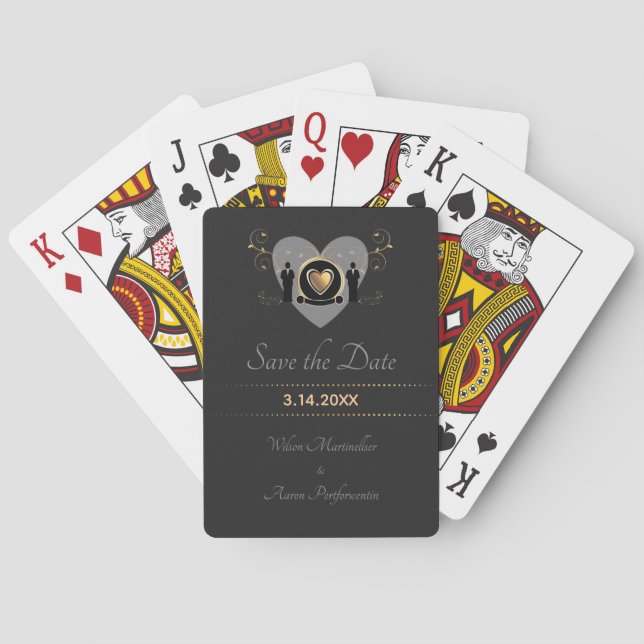 Jeu De Cartes Gold Heart Homme Mariage LGBTQ Enregistrer la date (dos)