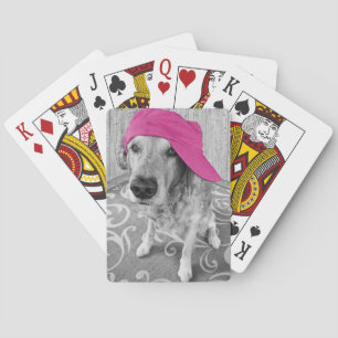 Jeu De Cartes Golden Retriever avec casquette de baseball rose