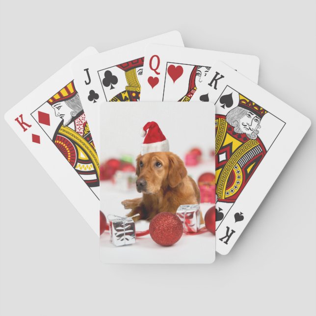 Jeu De Cartes Golden Retriever Chien W Red Santa Chapel Noël (dos)