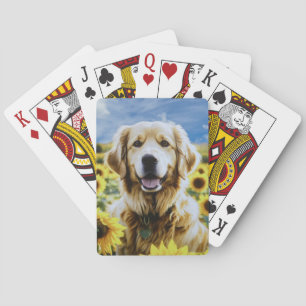 Jeu De Cartes Golden Retriever dans un champ de tournesol