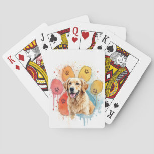 Jeu De Cartes Golden Retriever en Empreinte de patte aquarelle