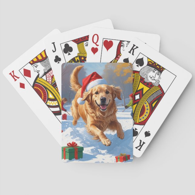 Jeu De Cartes Golden Retriever en neige avec Casquette de Noël (dos)