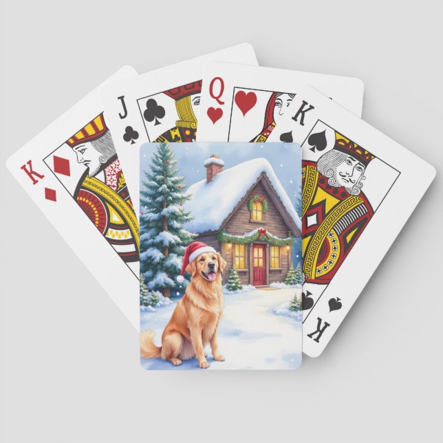 Jeu De Cartes Golden Retriever Rustic Cabin Santa Hat Christmas (dos)